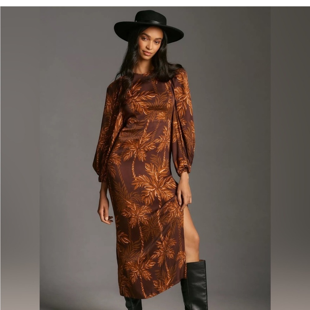 Farm Rio Long-sleeve Low-back printed midi dress - S